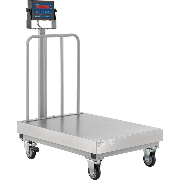 Global Industrial NTEP Mobile Bench Scale with Backrail and LED Display, 1,000 lb x 0.2 lb 412666